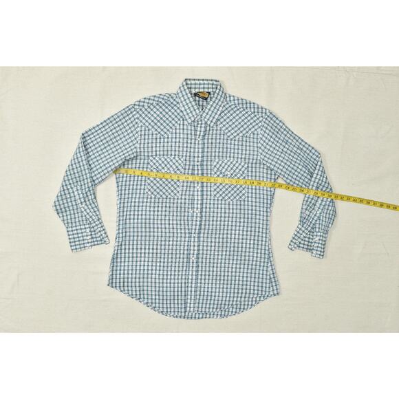 Vintage HOLT Blue Plaid Western Snap Button Down Shirt Mens Size L Long Sleeve - Picture 4 of 8